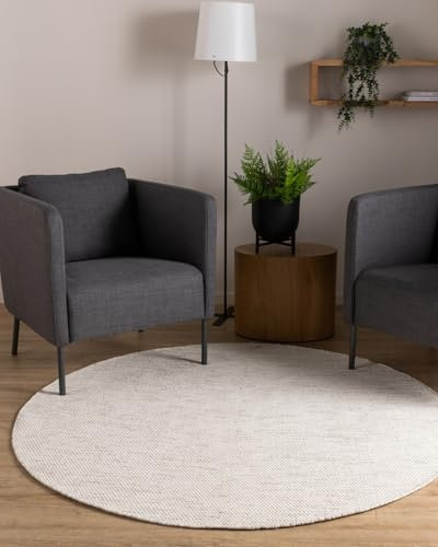 Interiyou handgewebter Baumwollteppich Riga - 160x160 cm Rund Creme - Handwebteppich für Wohnzimmer, Schlafzimmer - 100% Handarbeit Naturfaser Teppich Flachgewebe