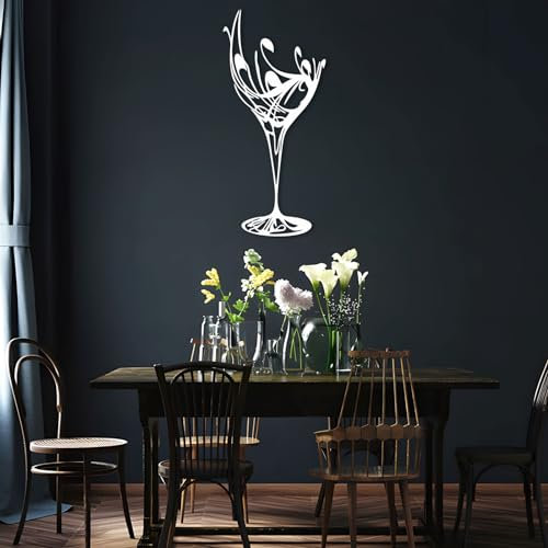 Weinglas-Wanddekoration aus Metall, Bar-Wandkunst, Tassen-Wanddekoration, Metall-Weinglas-Wanddekoration, Metall-Bar-Dekor für die Hausbar, Metall-Wein-Wanddekoration für das Esszimmer (Silber, 41x1