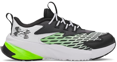Under Armour Jungen Vorschule Scramjet 7, leichter Turnschuh für die Schule, Jungenschuhe mit Schnürsenkeln, atmungsaktive Kindersportschuhe mit Leder,White / Hyper Green / Black,35