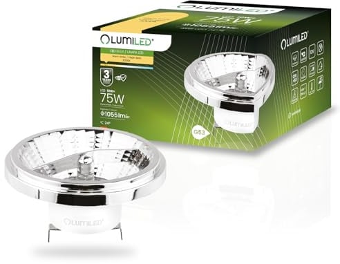 Lumiled LED Leuchtmittel AR111 G53 Fassung Spannung 12V 10W (Entspricht 75 Watt) Warmweiß 3000K 24° Abstrahlwinkel Silber 1055 Lumen Nicht Dimmbar