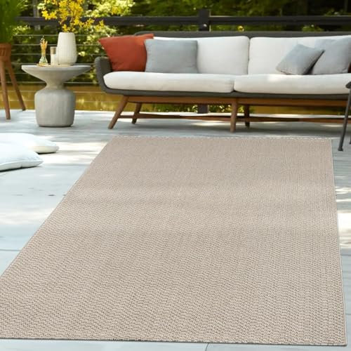 TT Home In- und Outdoor Loop Teppich Modern Robust Wetterfest Für Terrasse Wohnzimmer Küche Einfarbig Naturtöne Weiche Struktur, Größe:160x220 cm
