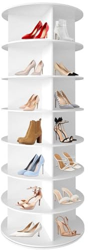 WUDLEP Drehbares Schuhregal mit 7 Ebenen, Drehbares Schuhregal, Drehbares 360-Grad-Schuhregal, Aufbewahrung, rundes Karussell, Vertikale Handtasche, Drehbar, Schuhschrank-Organisation, White