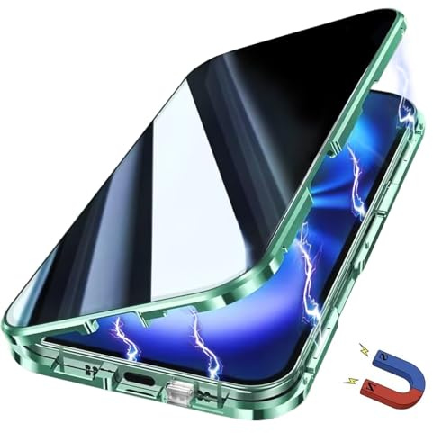Yoursea Anti Peeping Case for iPhone 15 Plus, 360 Degree Front and Back Privacy Tempered Glass Cover, Anti SPY Screen, Anti Peep Magnetic Adsorption Metal Bumper for iPhone 15 Plus Green