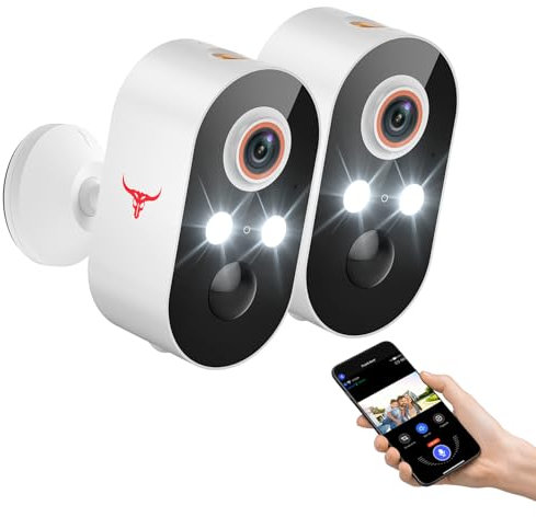 FameVibe Security Cameras Wireless Outdoor, 1080P Battery Powered WiFi Surveillance, Indoor Home Camera with 2-Way Audio, AI Human Detection, Color Night Vision, Cloud Storage (2 Pack)