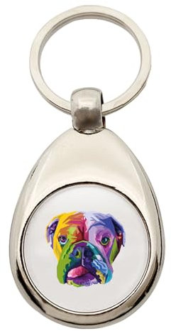 Huuraa Schlüsselanhänger Englische Bulldogge Colorful Geschenk Metall Einkaufswagenchip Englische Bulldogge Geschenkidee