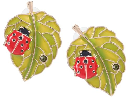 Mikovivi Grüne Marienkäfer-Ohrringe mit Blättern, Zarte Schwarze Punkte Rote Marienkäfer-Ohrringe Stilvolle Ohrstecker Schmuck Geschenke für Frauen