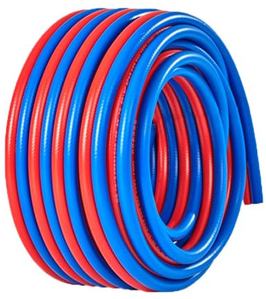 RSBFER Tuyau de Chalumeau Double, Tuyau oxygène-acétylène, Rouge et Bleu, Tuyau Industriel antidéflagrant pour la découpe et Le soudage,20m