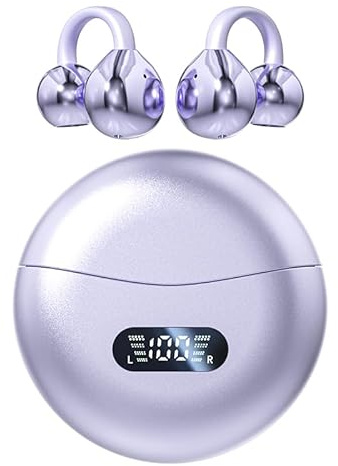 BEVCEFCC Open Ear Headphones for Women Bluetooth 5.4｜45H Playtime｜LED Power Display｜Clip-Style 4g Ultra-Light Design｜HD Call ｜Clip on Headphones for Running, Office & Travel ｜Perfect For Her ｜Purple