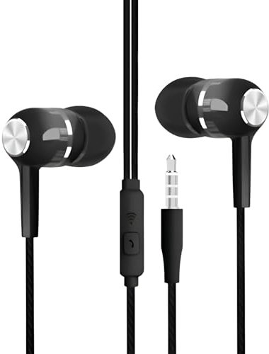 Huvqianu Cuffie con Cavo | Auricolari con Cavo e Microfono,Con Jack da 3.5mm Cablato e Cancellazione del Rumore per Allenamento Scuola Studio Registrazione Gioco Viaggio