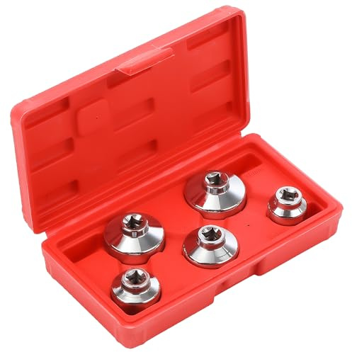 GEARCELL Oil Filter Socket Set 5pc 3/8in CR-V 6 Point 24-38mm Wrench | 24mm 27mm 32mm 36mm 38mm, heavy duty removal socket, CR-V steel, garage spin-on filter remover, workshop tool, with case
