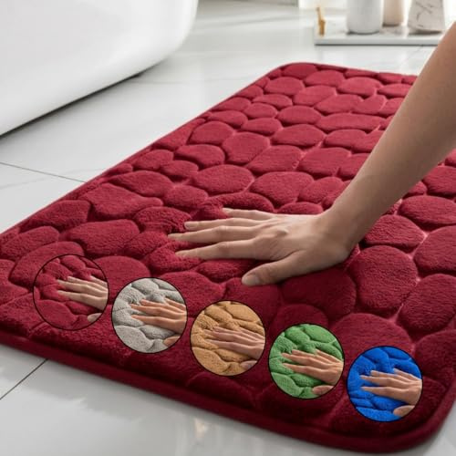 Winder Home | Badematte mit Steinmuster | rutschfest, waschbar, weich und besonders saugfähig | 80x50cm (Rot)