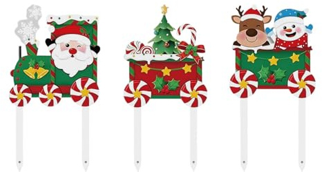 Fenteer Lot de 3 Panneaux de Noël pour Jardin Extérieur
