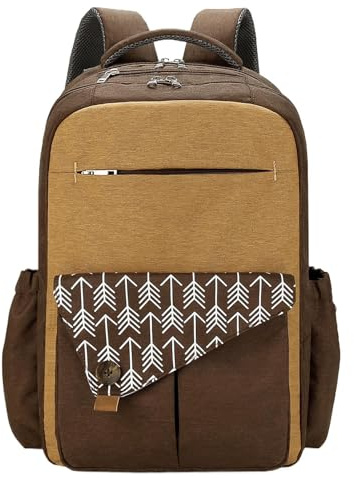 Genérico Wickelrucksack für Damen, doppellagig, große Kapazität, wasserdicht, multifunktionale Babytasche mit USB-Ladeanschluss für Mütter, braun, Consulte la descripción