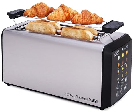 Tostapane Smart Touch Screen in Acciaio Inox - Tostapane 2 Fette con Display LED e Conto alla Rovescia, 6 Programmi di Tostatura, Funzioni Scongelamento e Riscaldamento, Vassoio Raccoglibriciole