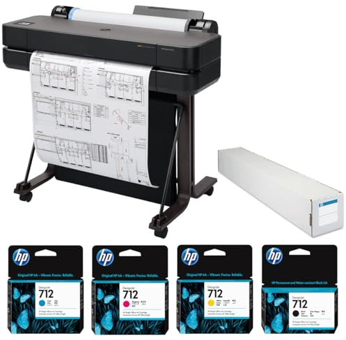 HP DesignJet T630 24 Wireless Large Format Color Thermal Inkjet Plotter Printer, 2025 Edition, Bundle with and 38ml Black Ink Pack, Matte Bond Paper Roll