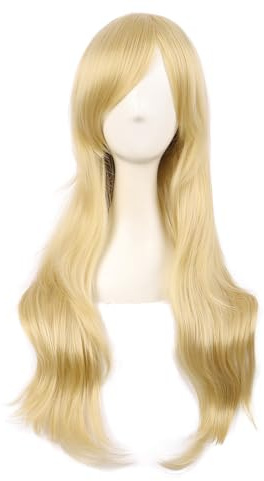 MapofBeauty 28 Inch Side Bangs Long Curly Hair Cosplay Wig,Mixed Golden