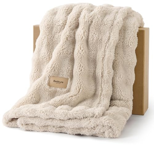BEDSURE Kuscheldecke Flauschig Bubble Decke - Beige, 130x170 cm | Sofadecke, Dicke Fleecedecke, Tagesdecke für Zimmer Deko, Wolkenweich & Atmungsaktiv Wolldecke, Geschenk für Frauen
