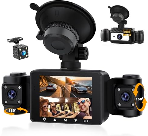 SIXWIN 4-Kanal Dashcam Auto 1080P+3 * 480P,2.4 Zoll Display,360° Rundumsicht mit 4 Auto Kameras,Nachtsicht, Loop-Aufnahme,G Sensor,24H Parking Monitor,Einfache Montage