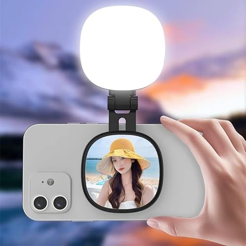 Magnetisches Selfie-Licht mit Spiegel für Smartphone, Multifunktional mit 360° Rotation, 270° Neigung, 45mm Ausziehbar, Tragbares LED-Ringlicht für Selfies (Weiß)