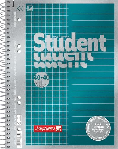 BRUNNEN Collegeblock Premium Student „DUO“ | A5, kariert/liniert, 80 Blatt, petrol | A5, kariert/liniert, 80 Blatt, petrol