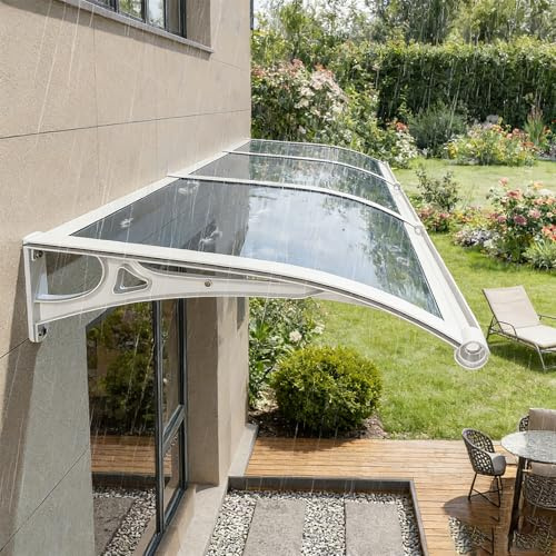 Poxvythb 60x250cm Pensilina da Esterno -Larghezza 60/80/100/120CM Opzionale Tettoia Esterna Ingresso, Pensilina Tettoia in Policarbonato Protezione Uv