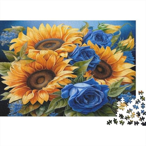 Puzzle Tournesols et Roses Bleues 1000 Pièces, Jouet en Bois Educa, Divertissement Créatif, Bouquet de Tournesols et Roses Bleues, Jeu Éducatif pour Adultes & Enfants ≥14 Ans 38x26cm