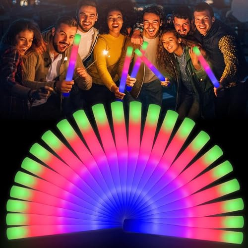 Dnoyevvs 42 Stück Leuchtstab LED, LED Schaumstoff Leuchtstäbe, mehrfarbige Leuchtstäbe LED, leuchten Partygeschenk-Packs, 3 Blinkmodi für Geburtstagsfeiern, Hochzeit, Konzert, Weihnachten (42)