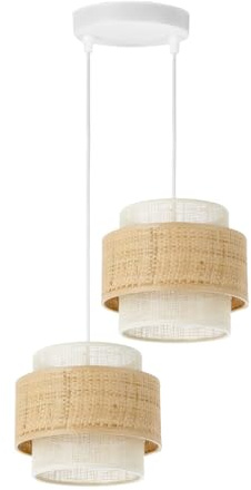 Licht-Erlebnisse Hängelampe Jute Metall Weiß Natur E27 höhenverstellbar wohnlich blendarm Esszimmer Wohnzimmer Ø 30 cm Pendelleuchte Büro