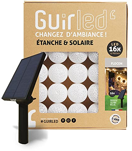 GuirLED - Außengirlande mit Lichtkugeln LED-Guinguette - Wasserdicht IP65 - Hocheffizientes Solarpanel - Automatisches EIN/AUS - 16 Kugeln 3 m- Flokon