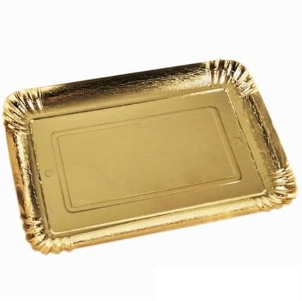 TrAdE Shop Traesio Set 5 PZ. VASSOI Porta sotto Torta 32x42CM Oro Rettangolare Piatto Dolci Cartone