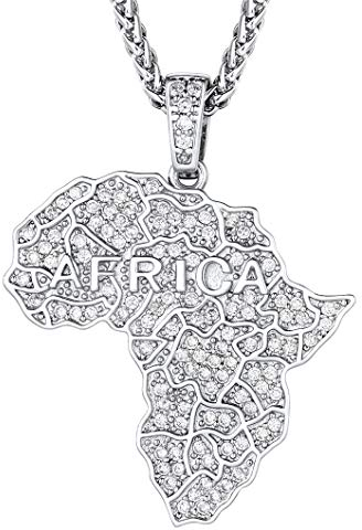 Richsteel Afrika Kette Herren Kette mit Afrika Karte Anhänger CZ Zirkonia Schmuck für Damen und Männer