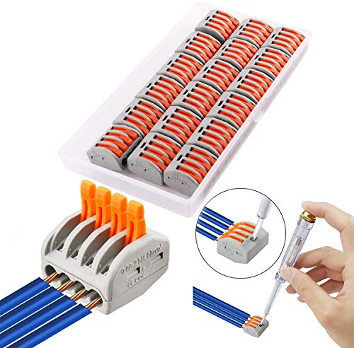Morsettiere Elettriche, CESFONJER 18 Pcs 4 Porte Conduttore Compatto Connettore, Leva-Dado Cavo Connettore, Connettori Elettrici Rapid,Morsettiera Connettore Molla