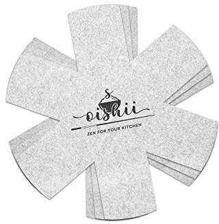 O-ishii 3er Set Pfannenschoner Filz 32cm, zuschneidbarer Stapelschutz für Pfannen, Töpfe, Schüsseln und Teller, Hellgrau