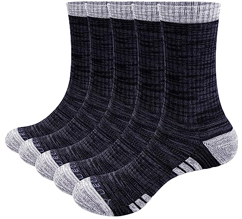 YUEDGE 5 Paare Baumwolle Sportsocken für Herren Atmungsaktiv Wicking Warme Arbeitssocken Wandersocken Trekkingsocken Hochleistung 41-45, Size MXL