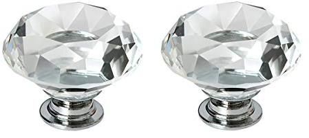 Kristallglas-Türknauf, 40 mm, transparent, Diamant-Ziehgriff, Aluminium-Legierung, mit Schraube, für Schublade, Schrank, Möbel, Küche, Heimdekoration (Kristall), 2 Stück