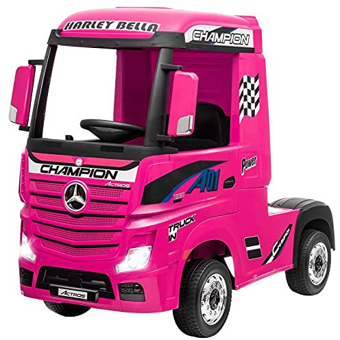 ATAA Mercedes Actros 12v - Rose - Camion électrique pour Enfant à Batterie 12v et télécommande de contrôle Parental