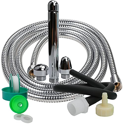 Shower Enema System, Douche Colonic Cleanse Kit, 5-Foot Stainless Steel Shower Hose Enema with Enema Showerhead Vaginal and Anal Cleaning Kit Colonic System Cleaner for Most Shower Systems