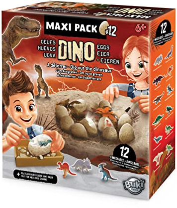 Buki France 2138 Dinosaurier Dino Eier Maxi Pack x12, EIN Ei = 6 cm, Braun