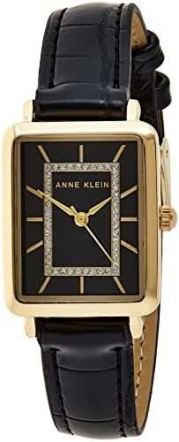 Anne Klein Women's Glitter Accented Croco-Grain Strap Watch, AK/3820 Black/Gold