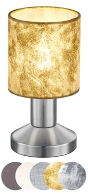 lightling modern Tischleuchte Marita nickel matt Metall, Stoffschirm gold, on/off Touch Funktion, exkl. 1 x E14 max. 25W, ø 9.5 cm, Höhe 18 cm