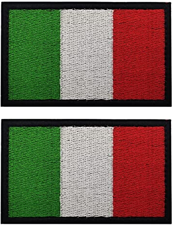 2 Stück AliPlus Italien-Flaggen-Aufnäher, bestickt, taktische Militär-Moral-Aufnäher, Verschluss mit Klettverschluss (schwarzer Rand)