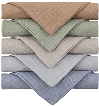 Ranuw 5er Baby Musselin Tuch,23x23 cm Spucktücher,Baby Mini Mulltücher für Babypflege,Musselintücher für Baby,Baumwolle,superweich,saugfähig und atmungsaktiv(Farbe-2)