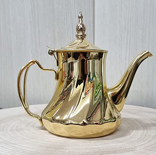Tetera de te marroqui Hecha en Acero Inoxidable Decorada con Filtro Integrado Auténtica Tradicional Modelo Grabado con Diseño Clásico Arabe de 36OZ