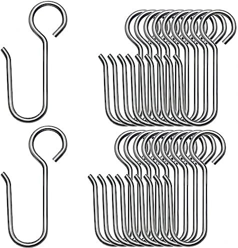 Bailinks 20pcs Curtain Hooks, 1.3 inches Long Stainless Steel Shower and Bathroom Hooks for Window and Door