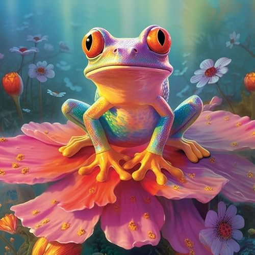 Pavemlo 5D Diamond Painting Kits für Erwachsene Rosa Frosch, Vollbohrer Diamant Kunst Blumen Bilder Farbe mit Diamanten, DIY Kreuzstich Jewel Art Strass Handwerk für Zuhause Wanddekoration 30 x 30 cm
