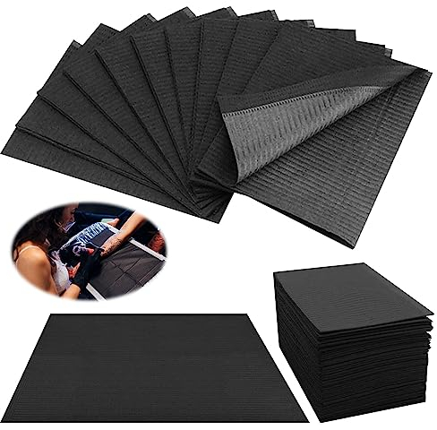 Nizirioo 100 Stück Dental Lätzchen, Einweg-Lätzchen, 33 X 45 Cm 3-Lagig Tattoo Lätzchen Wasserdichte Tattoo Tischdecke Zahn-Lätzchen Tattoo Tisch Matten Tattoo-Tischabdeckungen Clean Pad(Schwarz)