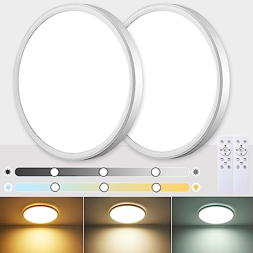 HABOWN LED Deckenleuchte Flach, 24W 3000K-6500K Dimmbar, IP40 Wasserfest Rund Mit Fernbedienung, Einstellbare Helligkeit Ø29cm (Weiß, 2 Stück)