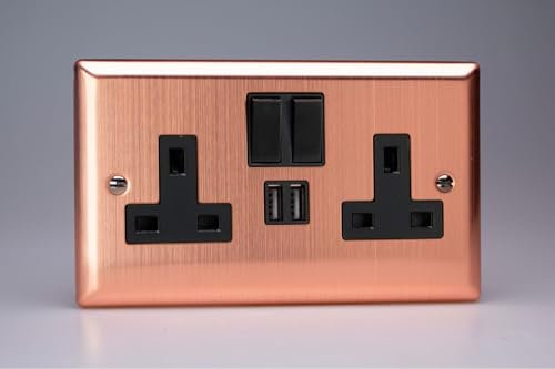 Varilight XY5U2SB.BC 13A Socket + USB, 2-Gang, 1 Pole, Urban Brushed Copper Black Insert