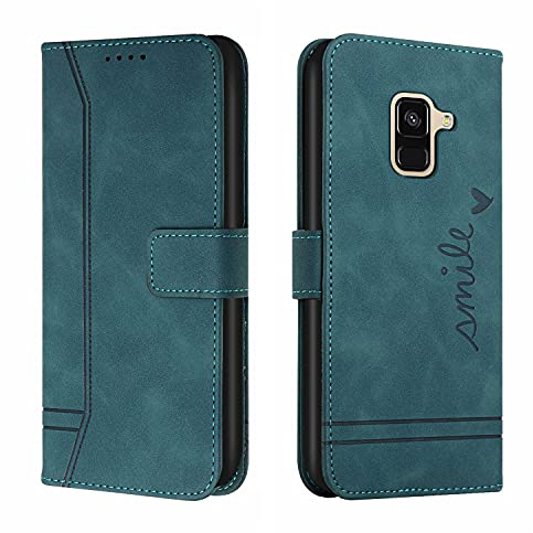 Trugox Handyhülle für Samsung Galaxy A6 2018 / A600 Hülle Klappbar Klapphülle mit Kartenfach Handytasche Handy Schutzhülle Tasche Leder Wallet Flip Case Slim Book Cover - Blaugrün