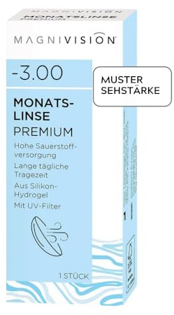 MAGNIVISION Monatslinse Premium weiche Kontaktlinsen für -4,00 dpt. | 1 Stück | BC 8.7 | DIA 14.0 | mit Silikon-Hydrogel-Material und UV-Filter für lange Tragezeiten | ohne Konservierungsstoffe